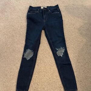 Free People Dark Blue Distressed Skinny Jeans